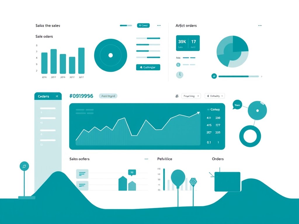 Digitale dropshipping dashboard met grafieken en abstracte UI-elementen in minimalistische flat-style.