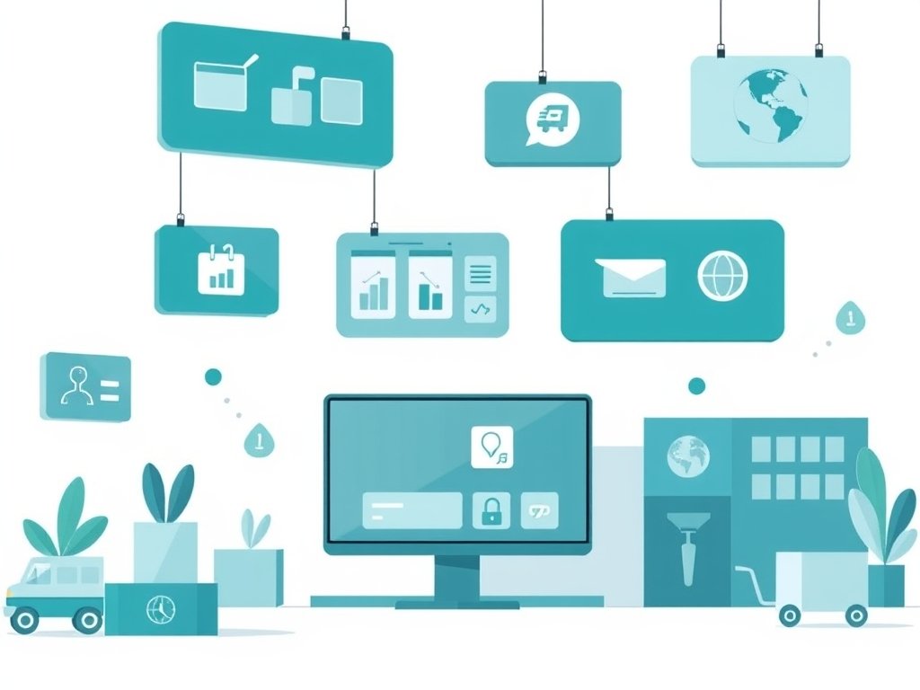 Abstracte minimalistische tech-illustratie van een digitale marktplaats en verzendconcepten voor dropshipping vanuit China.