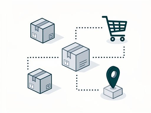 Abstracte vectorillustratie van verzenddozen en logistieke verbindingen zonder mensen.